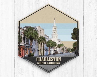 Charleston South Carolina Hexagon Canvas, Charleston South Carolina Print, Charleston Illustration, Charleston South Carolina Canvas Print