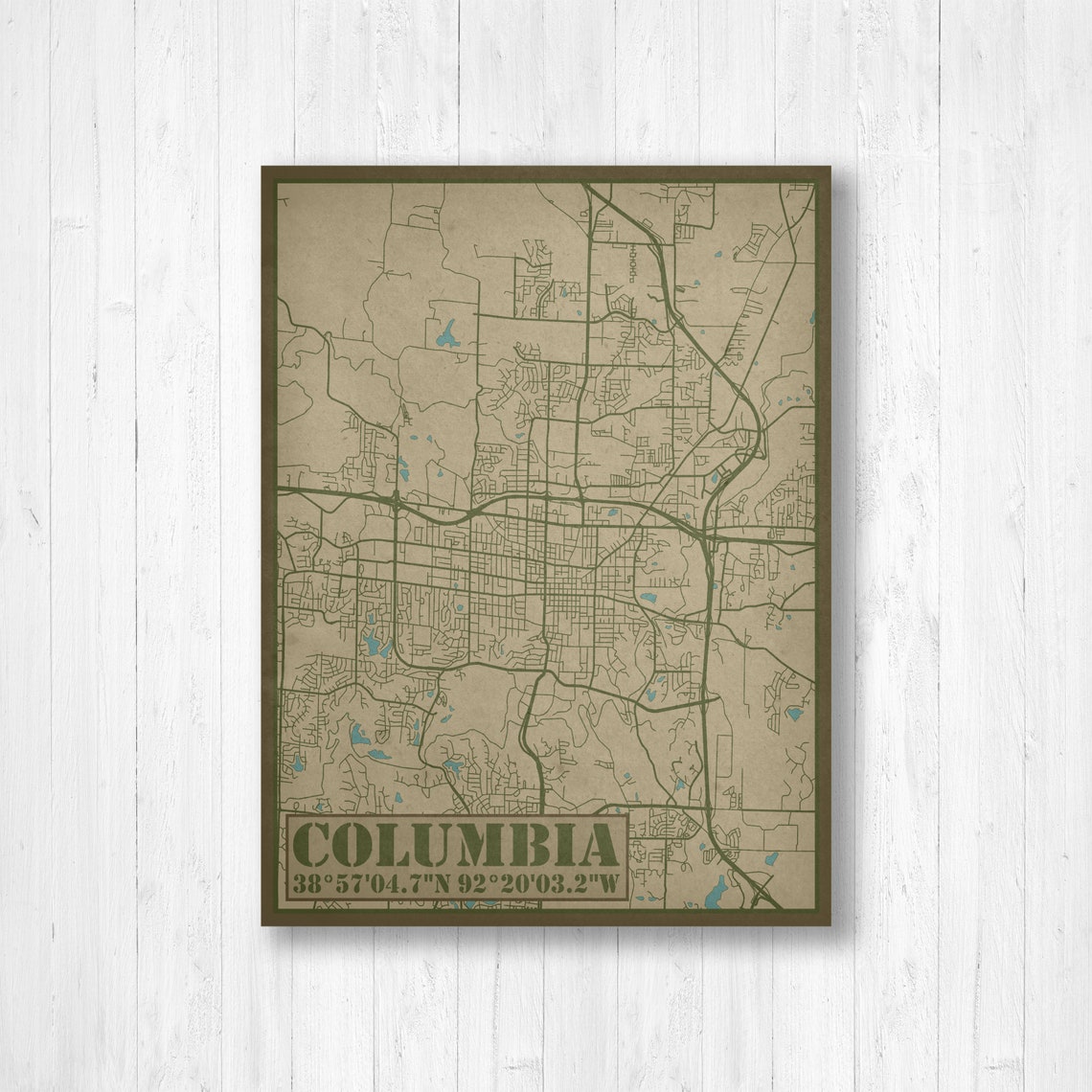 Columbia Missouri City Street Map Hanging Canvas Map of - Etsy