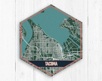 Tacoma Washington Hexagon Street Lake Print, Tacoma City Street Map, Tacoma Canvas, Tacoma Street Map, Tacoma Washington City Hexagon Map