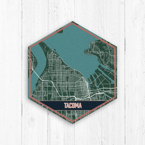 Tacoma Washington Hexagon Street Lake Print, Tacoma City Street Map, Tacoma Canvas, Tacoma Street Map, Tacoma Washington City Hexagon Map