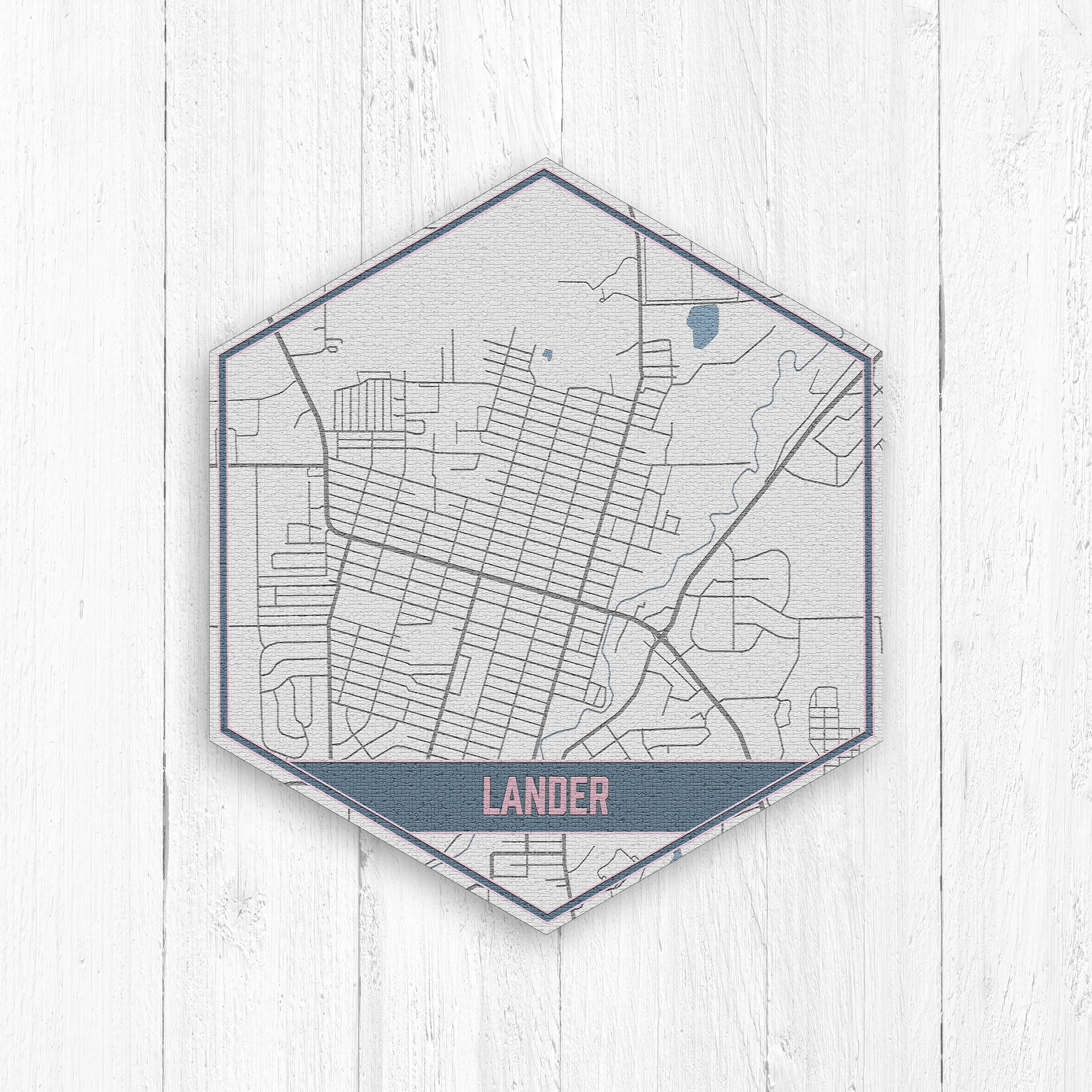 Lander Wyoming Street Map Lander Wyoming Hexagon Gray and Etsy