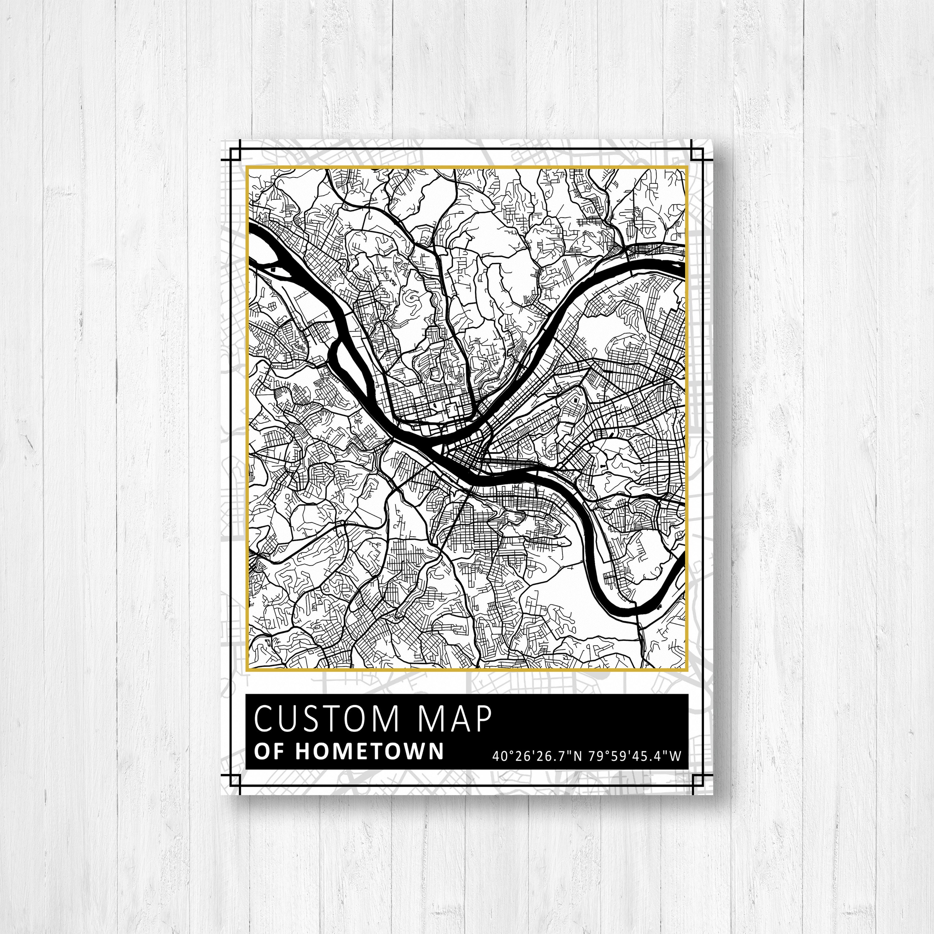 Custom Map Custom Design Map of Hometown City Map Map Etsy