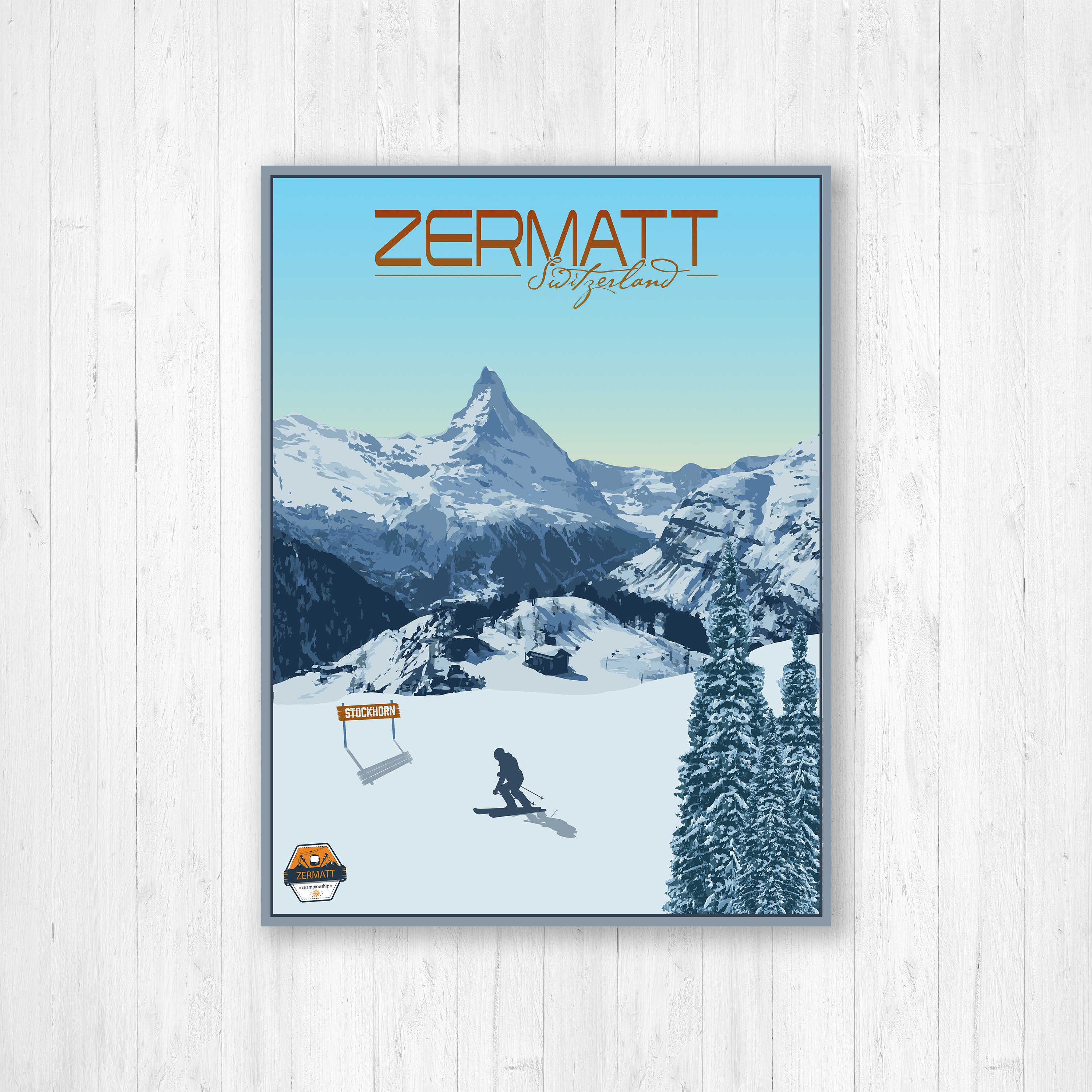 Zermatt Switzerland Modern Illustration Print | Hanging Canvas of ...