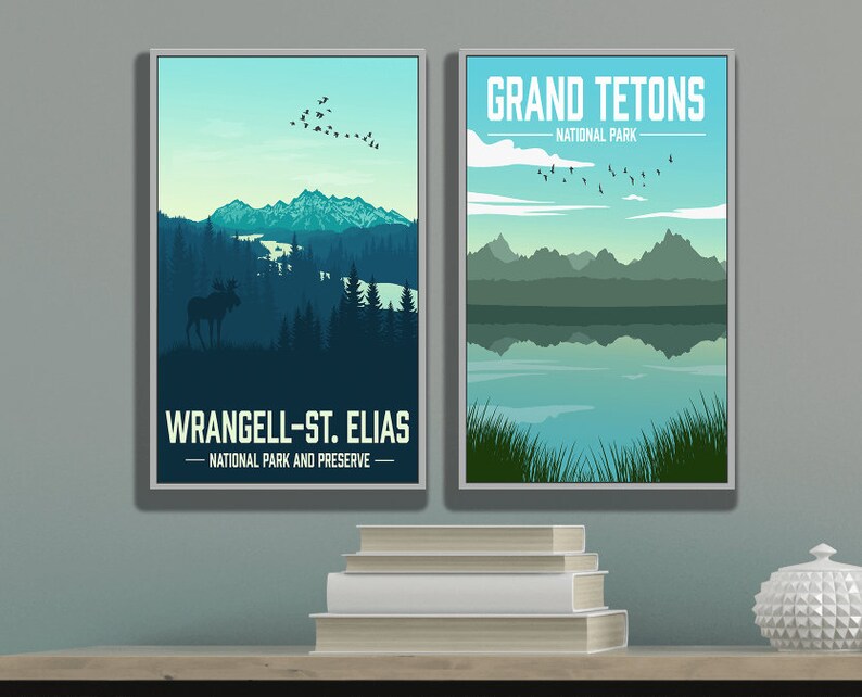 Grand Tetons Wyoming National Park Modern Illustration Print | Grand Tetons Magnetic Poster Frame | Printed Marketplace image 5