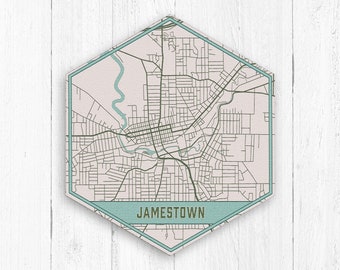 Jamestown New York Hexagon City Street Map Print, Jamestown Street Map, Jamestown Canvas, Jamestown New York Canvas City Canvas Map Print