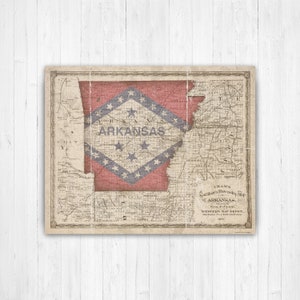 Arkansas Vintage State Flag Map Print | Arkansas Hanging Canvas Map Art | Printed Marketplace