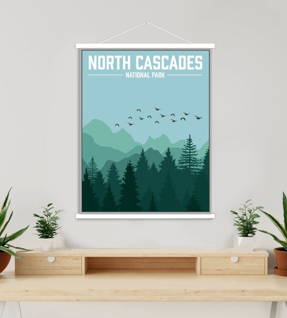 North Cascades Washington National Park Modern Illustration Print | North Cascades Magnetic Poster Frame | Printed Marketplace