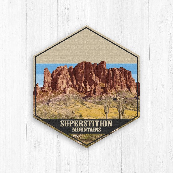 Superstition Mountains Arizona Hexagon Canvas, Superstition Mountains Print, Superstition Mountains Wall Art, Superstition Mountains Canvas