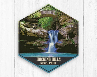 Hocking Hills State Park Hexagon Canvas, Hocking Hills State Park Print, Hocking Hills Ohio Illustration, Hocking Hills State Park Canvas
