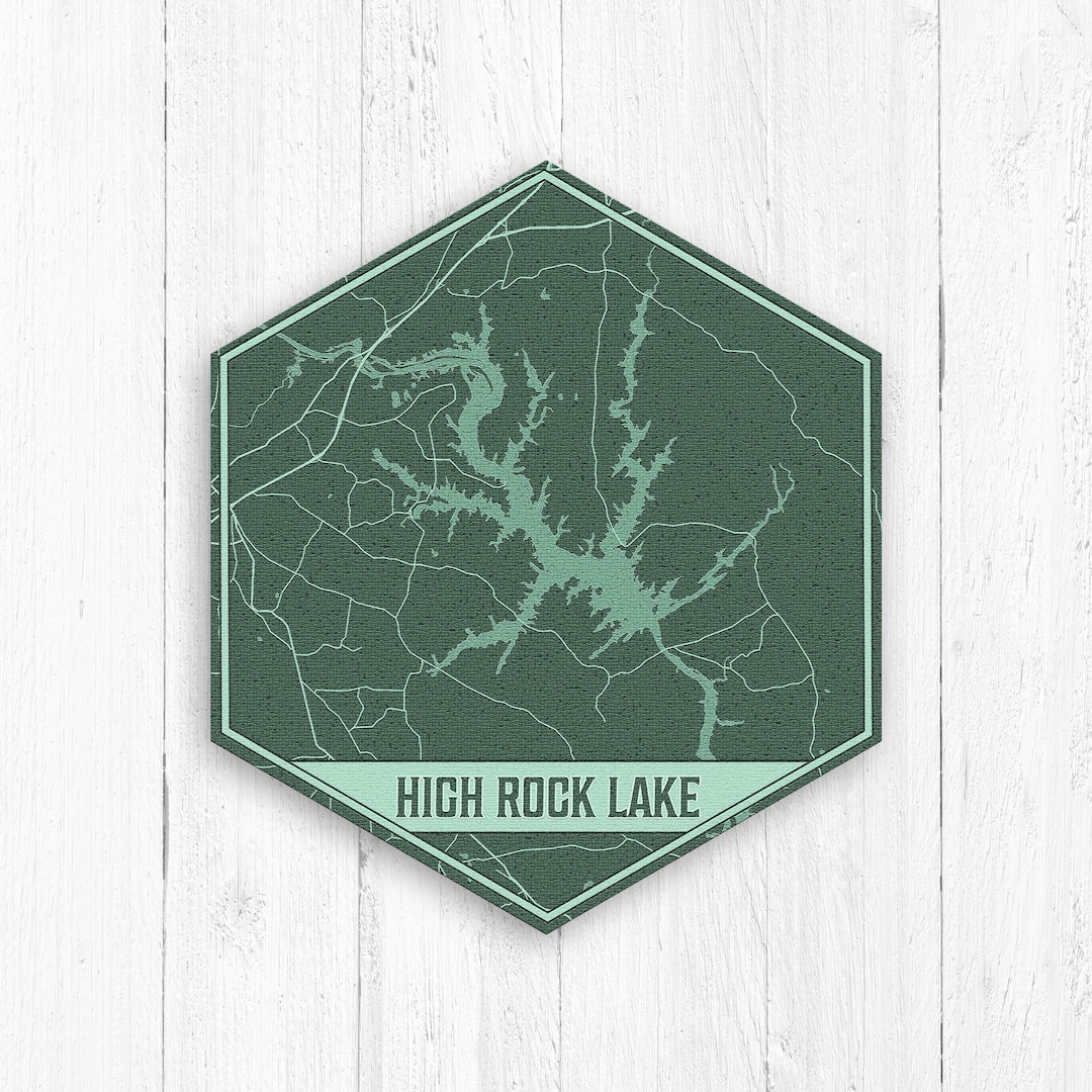High Rock Lake North Carolina Hexagon Print, High Rock Lake Canvas, Green Lake Map, High Rock ...