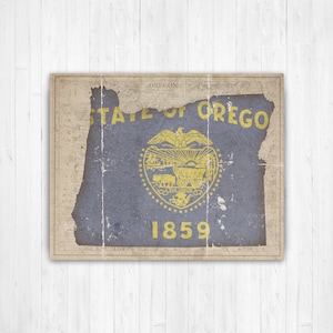 Oregon Vintage State Flag Map Print | Oregon Hanging Canvas Map Art | Printed Marketplace