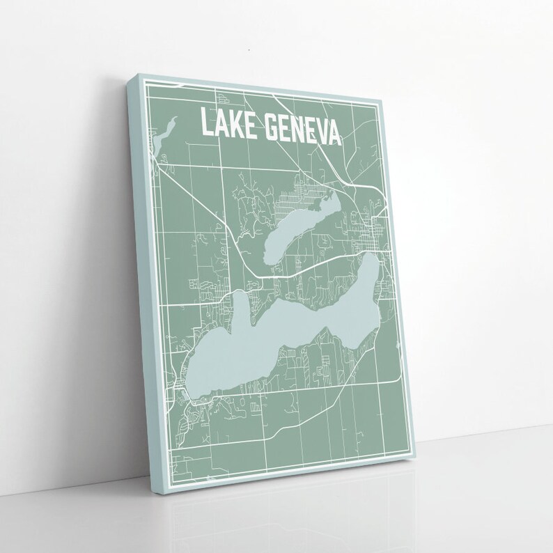 Lake Geneva Wisconsin Street Map Print Lake Geneva Etsy