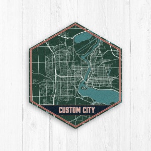 Custom Hexagon Urban City Map by Printed Marketplace
