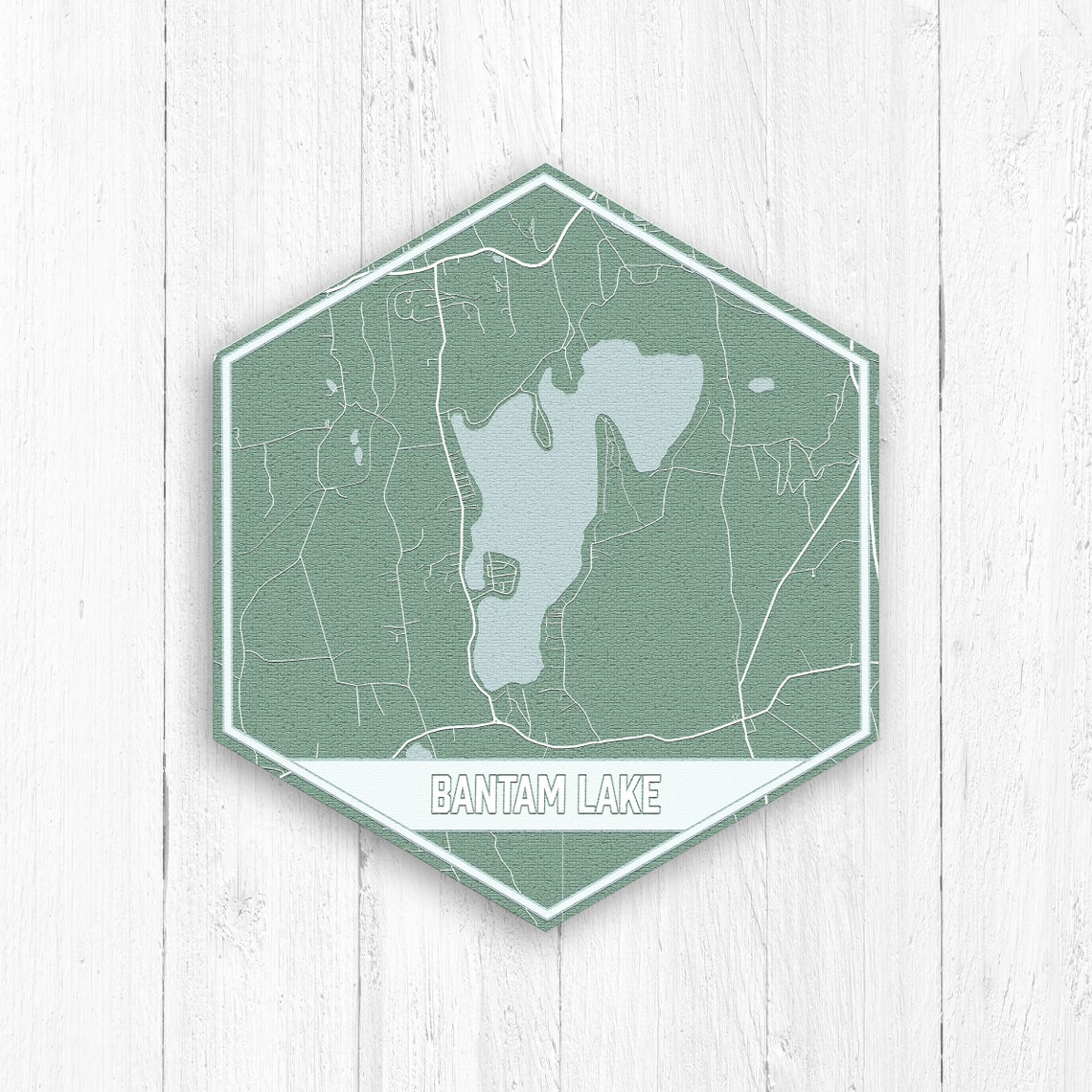 Bantam Lake Connecticut Hexagon Map Print by Printed Etsy