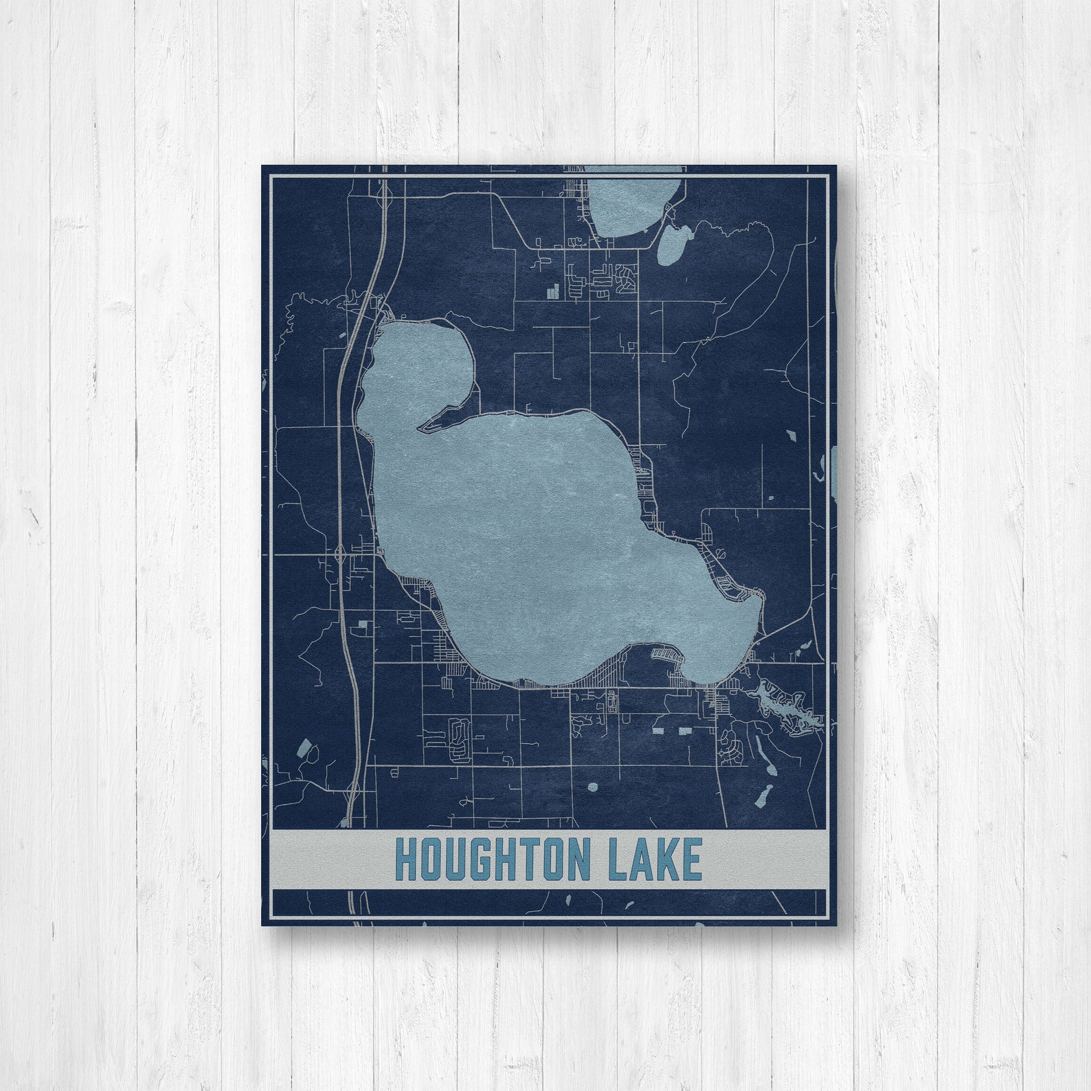 Houghton Lake Michigan Map Print Houghton Lake Etsy