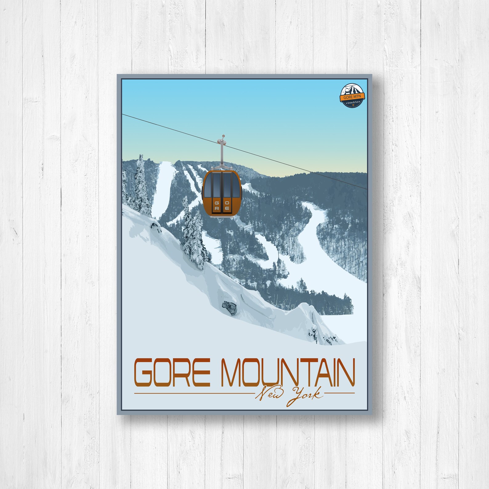 Gore Mountain New York Modern Illustration Print Hanging Canvas of Gore