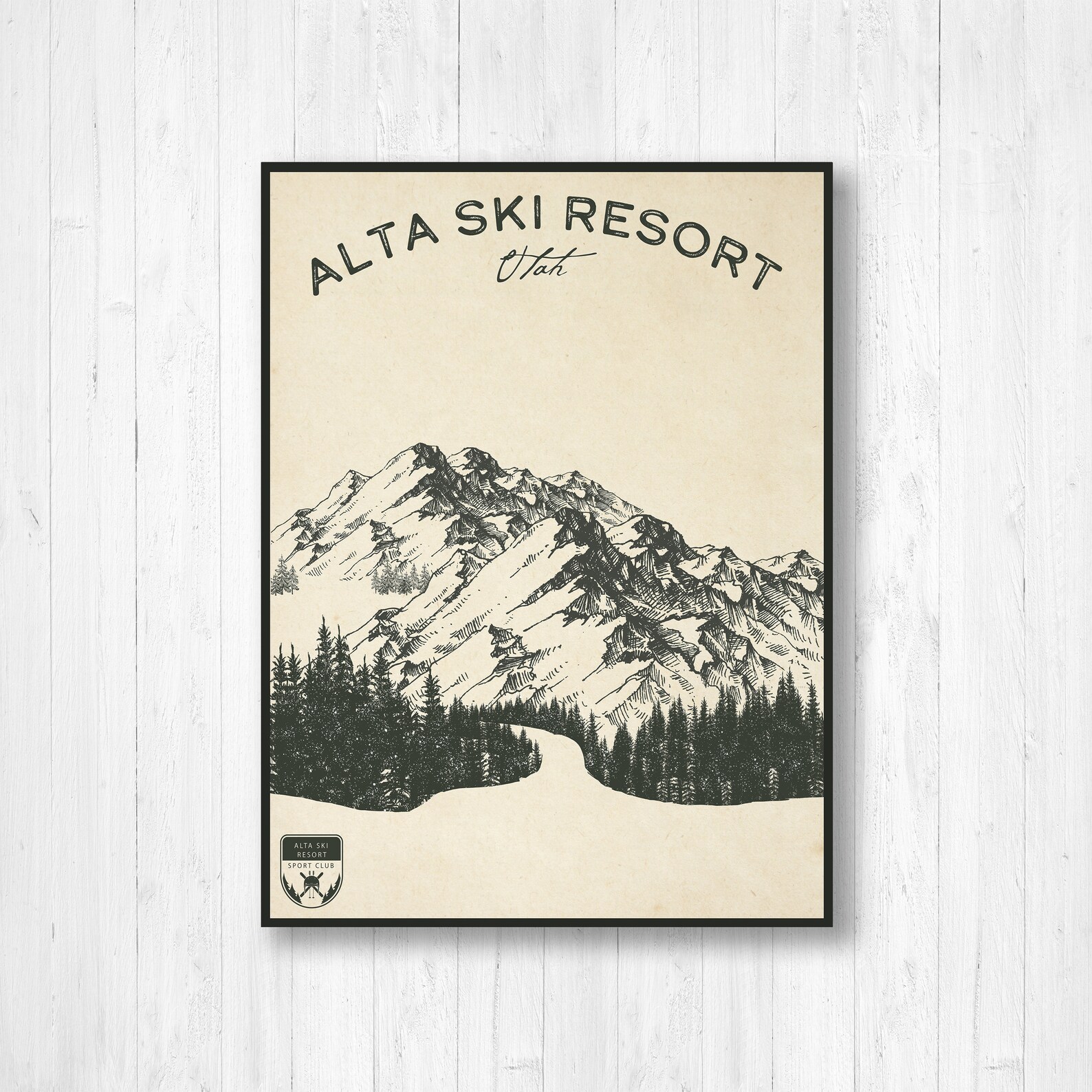 Alta Utah Ski Resort Sketch Print Hanging Canvas of Alta Ski Etsy