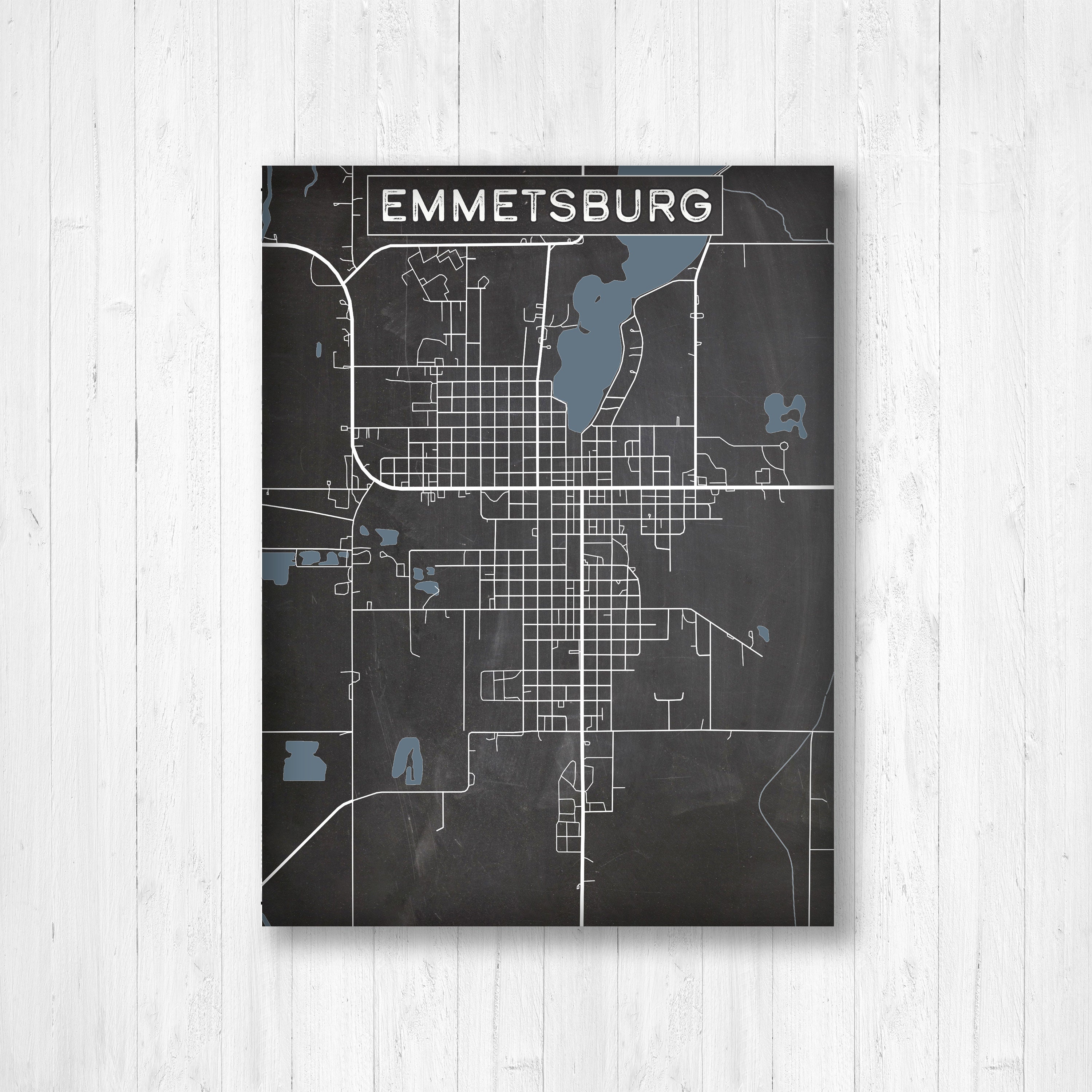 Emmetsburg Iowa Charcoal Street Map Hanging Canvas Map of Etsy