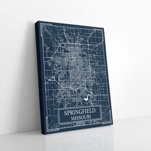 Springfield Missouri Blueprint Street Map | Hanging Canvas Map of ...