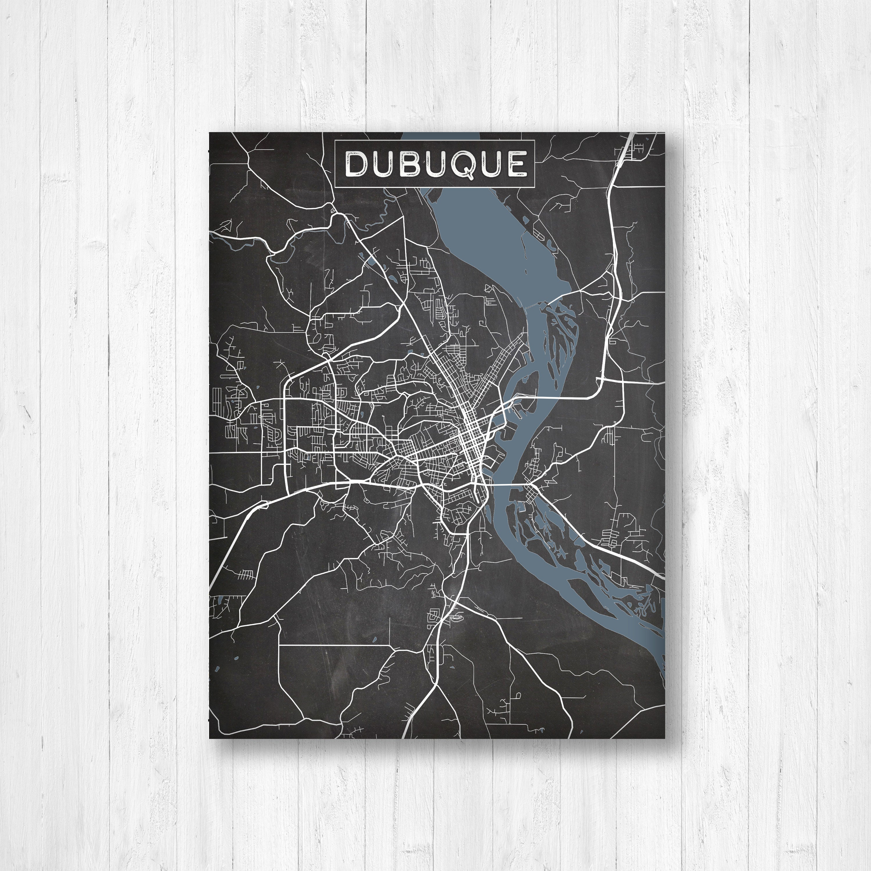 Dubuque Iowa Charcoal Street Map / Hanging Canvas Map of Etsy