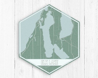 Elk Lake Michigan Hexagon Print, Elk Lake Michigan Hexagon Canvas, Nautical Map, Michigan Travel Collection, Elk Lake Michigan Map Print