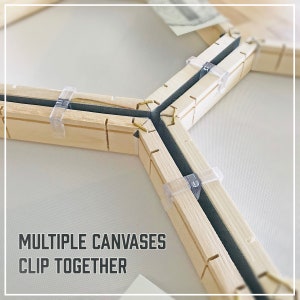multiple canvases clip together for easy hanging
