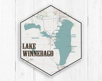 Lake Winnebago Hexagon Canvas, Lake Winnebago Art, Lakes of America, Nautical Map, Travel Collection,  Lake Winnebago Wisconsin Lake Print