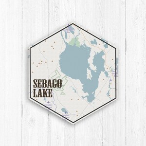 Sebago Lake, Sebago Lake Canvas, Lakes of America, Nautical Map, Hexagon Canvas, Travel Collection, Visit Sebago Lake, Visit Maine, Maine