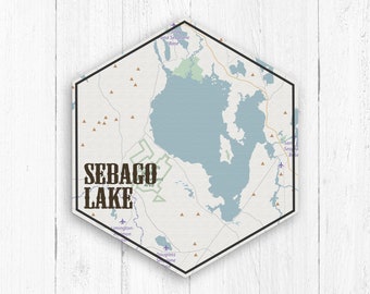 Sebago Lake, Sebago Lake Canvas, Lakes of America, Nautical Map, Hexagon Canvas, Travel Collection, Visit Sebago Lake, Visit Maine, Maine