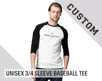Custom 3/4 Sleeve Raglan Baseball Tee | Personalized Three Quarter Sleeve Logo Tee Shirt | Raglan Tee  | Bella and Canvas