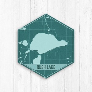 Rush Lake Minnesota Hexagon Print, Rush Lake Canvas, Teal Blue Lake Map, Rush Lake Hexagon Canvas, Rush Lake Minnesota Canvas Print
