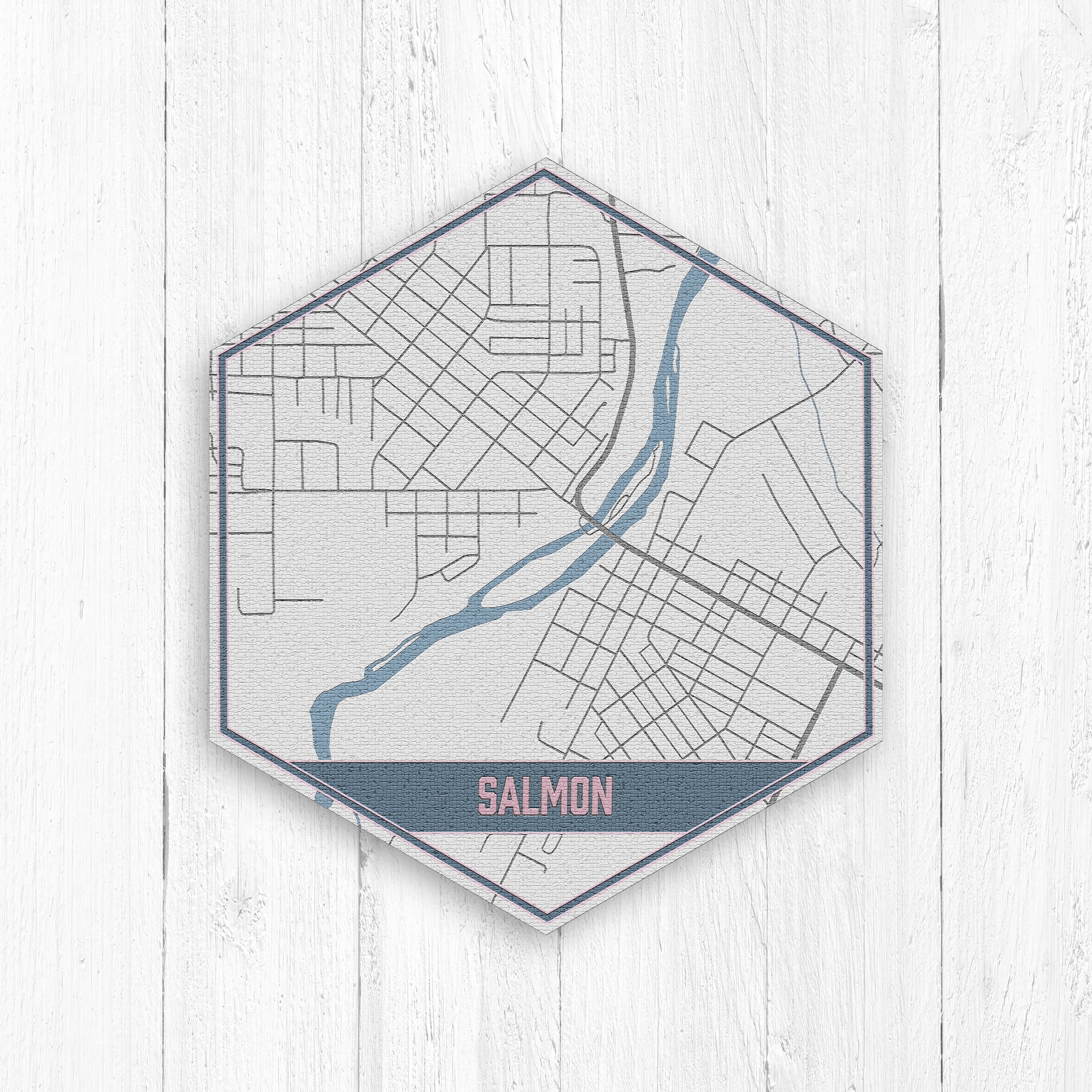 Salmon Idaho Street Map Salmon Idaho Hexagon Gray and Blue Etsy