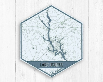 Lake Oconee Georgia Print, Lake Oconee Georgia Canvas, Blue Lake Map, Lake Oconee Hexagon Canvas, Lake Oconee Georgia Canvas Print
