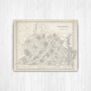 Antieke kaart van de staat Virginia | Canvas kaartkunst Virginia | Gedrukte Marketplace