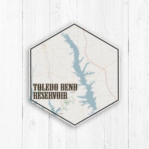 Embalse de Toledo Bend, Arte de Toledo Bend, Lagos de América, Mapa Náutico, Lienzo Hexagonal, Colección de Viajes, Ver Embalse de Toledo Bend, Texas