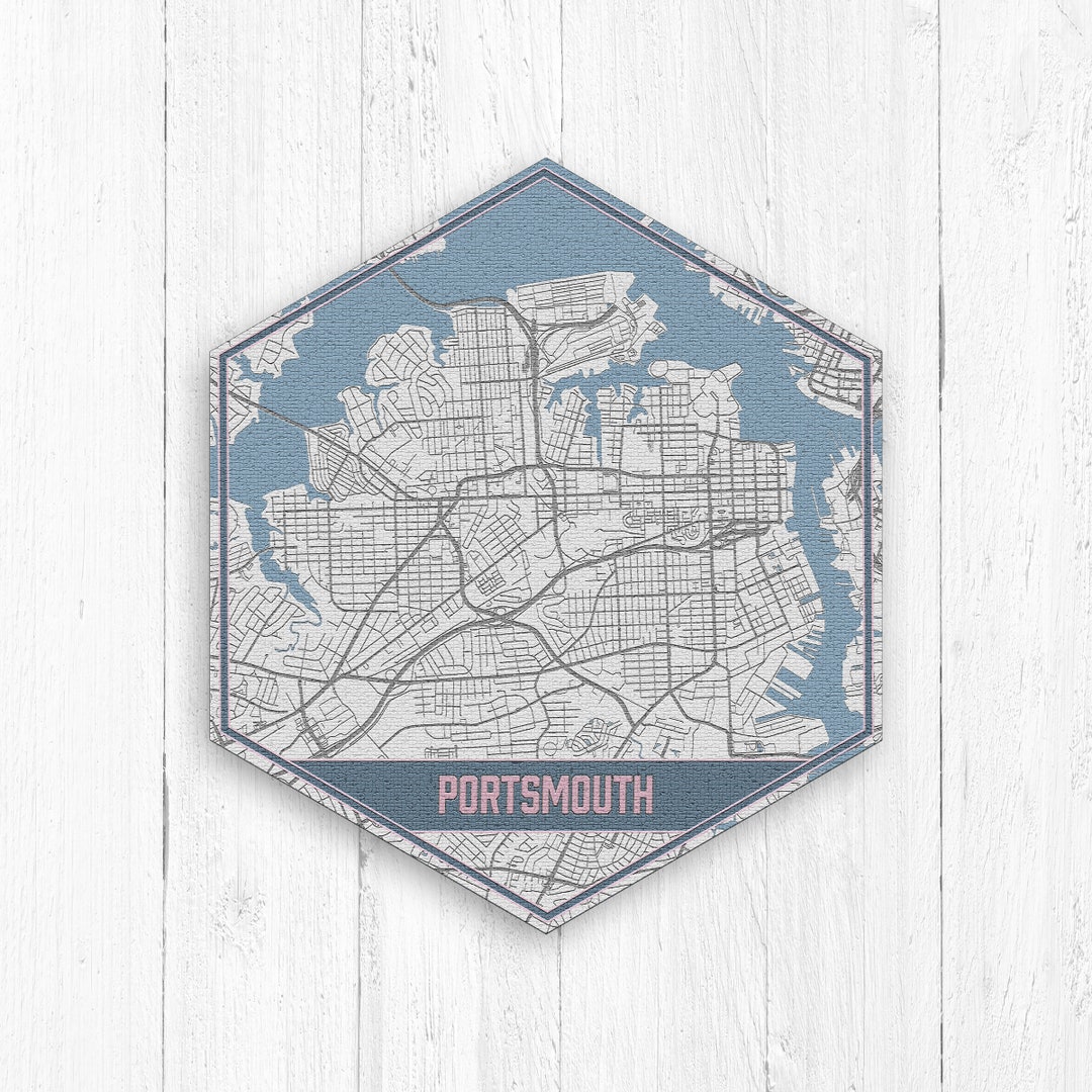 Portsmouth Virginia Street Map, Portsmouth Hexagon, Gray and Blue