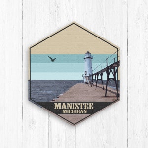 Manistee Michigan, Hexagon Wall Art, Michigan Canvas Print, Michigan Gift, Lighthouse Print, Manistee Travel Art, Travel Print, Poster Print