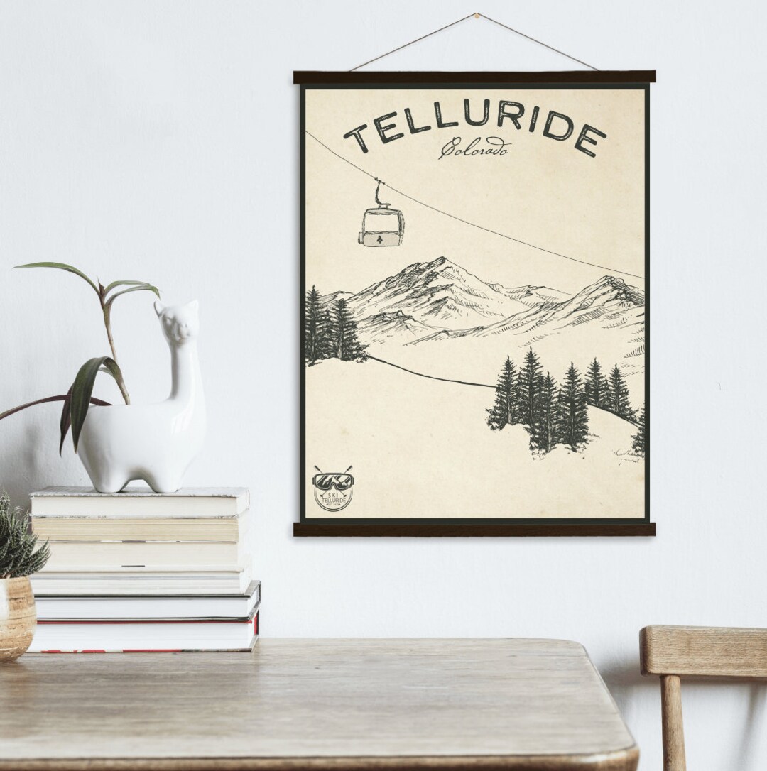 Telluride Colorado Ski Resort Sketch Print | Hanging Canvas of ...