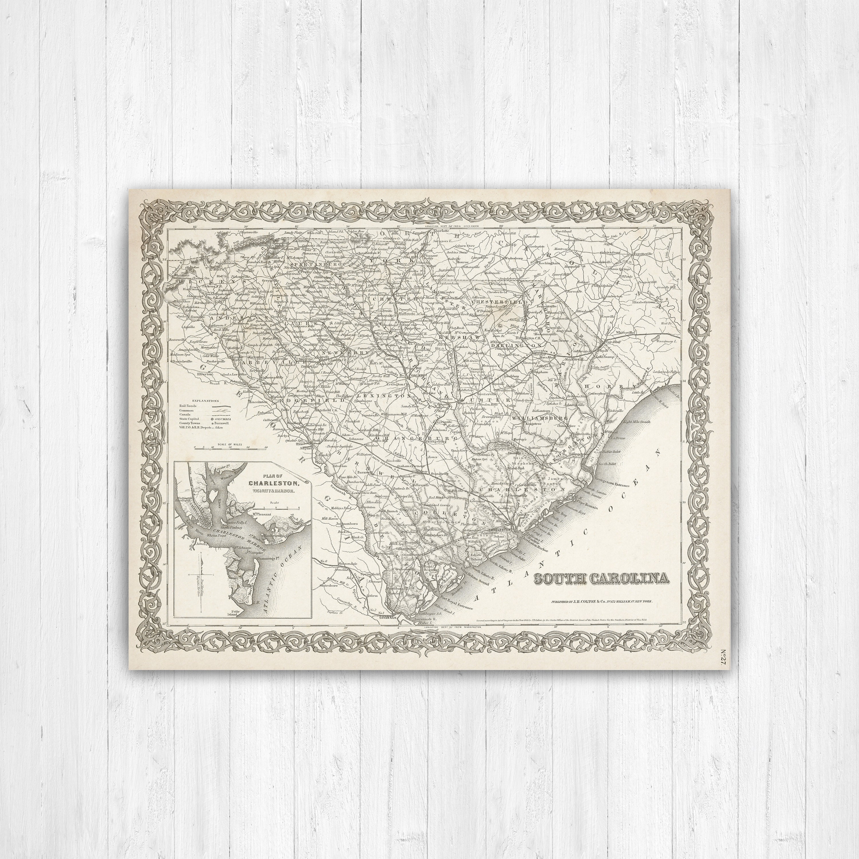 South Carolina Antique State Map Print | South Carolina Canvas Map Art ...