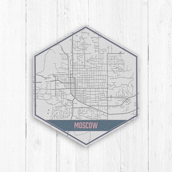 Moscow Idaho Street Map, Moscow Idaho Hexagon, Gray and Blue Street Map, Moscow Idaho Map Print, Moscow Idaho, Moscow Idaho Hexagon Canvas