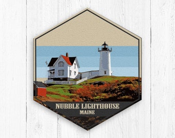 Nubble Lighthouse Maine Hexagon Illustration
