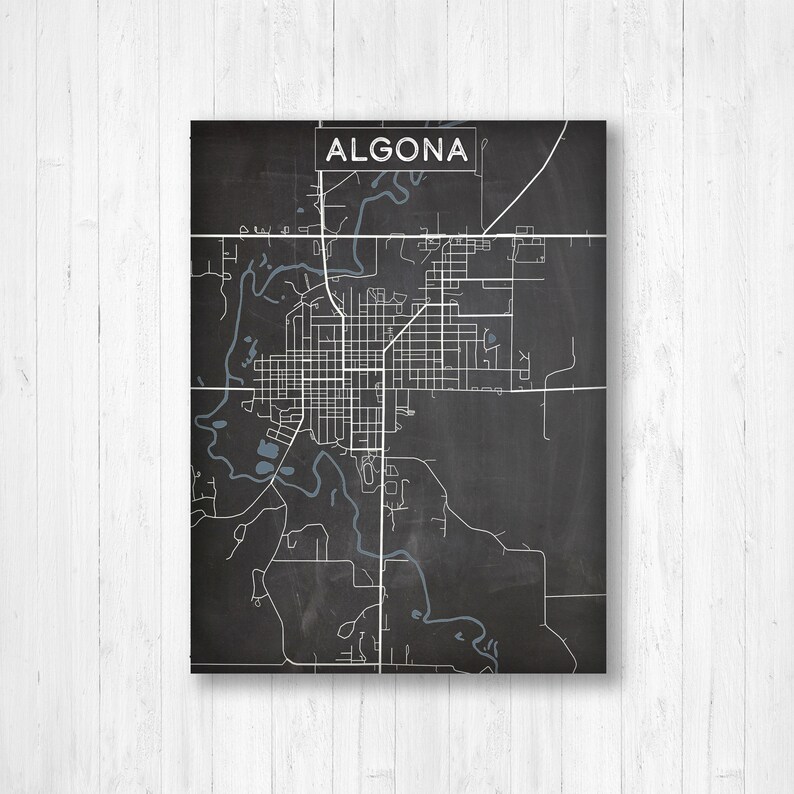 Algona Iowa Charcoal Street Map Hanging Canvas Map of Algona Etsy