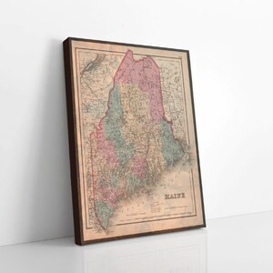 Maine Antique Color State Map Print | Maine Canvas Map Art | Printed ...