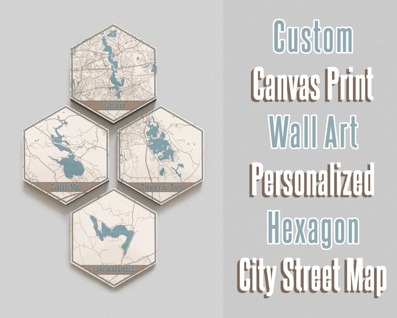 custom canvas wall art personalized hexagon city street map