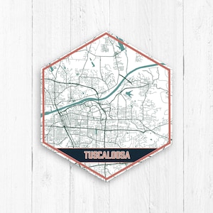 Carte de Tuscaloosa en Alabama, carte hexagonale, toile hexagonale, collection voyage, carte de Tuscaloosa, impression de carte de Tuscaloosa, impression de carte de style urbain