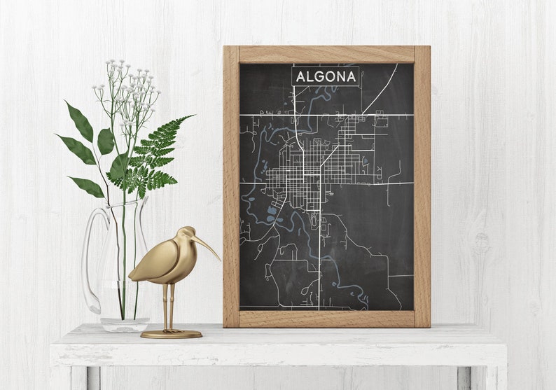 Algona Iowa Charcoal Street Map Hanging Canvas Map of Algona Etsy