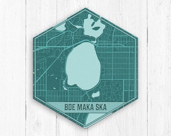 Bde Maka Ska Lake Minnesota Hexagon Print, Bde Maka Ska Canvas, Teal Blue Lake Map, Bde Maka Ska Hexagon Canvas, Bde Maka Ska Canvas Print