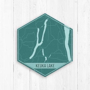 Keuka Lake New York zeshoek print, Keuka Lake canvas, Teal Blue Lake kaart, Keuka Lake zeshoek canvas, Keuka Lake New York canvas print