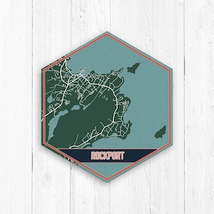 Rockport Massachusetts Hexagon Street Lake Print, Rockport City Street Map, Rockport Canvas, Rockport Street Map, Rockport Massachusetts Map