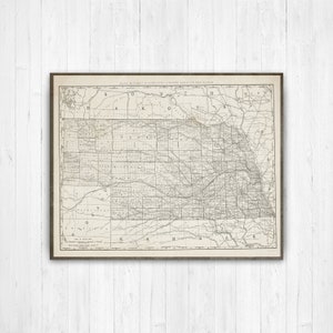 Nebraska Antique State Map Print | Nebraska Canvas Map Art | Printed Marketplace